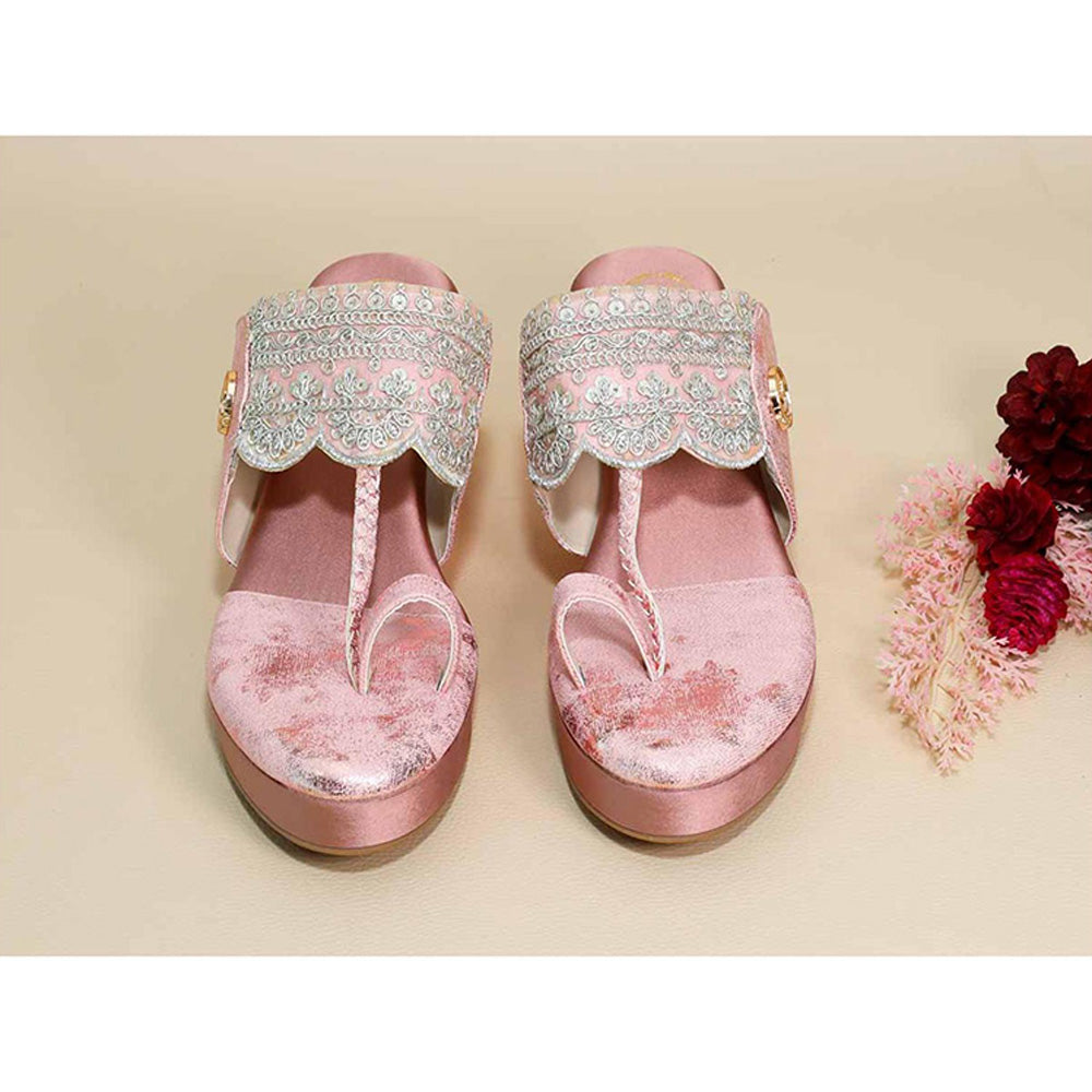 Sana K Luxurious Footwear Pink Kolhapuri Wedges