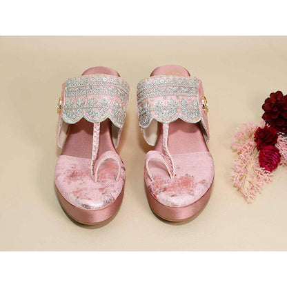 Sana K Luxurious Footwear Pink Kolhapuri Wedges