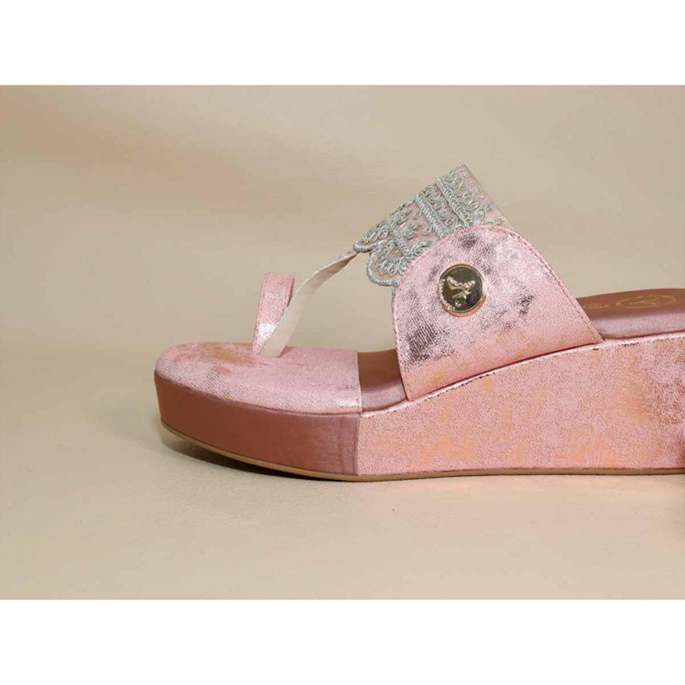 Sana K Luxurious Footwear Pink Kolhapuri Wedges