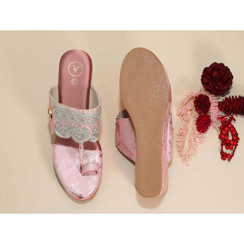 Sana K Luxurious Footwear Pink Kolhapuri Wedges