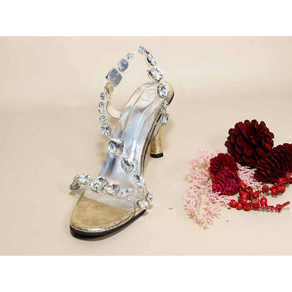 Sana K Luxurious Footwear Silver Chunky Rocks Pencil Heels