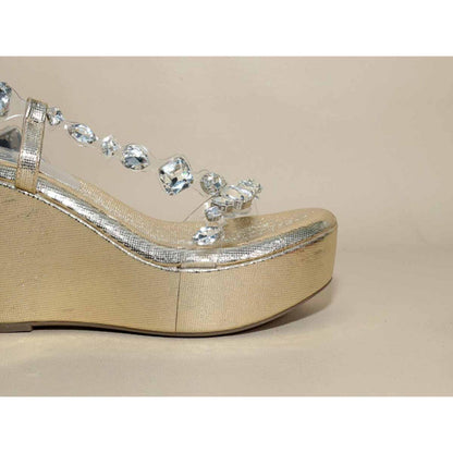 Sana K Luxurious Footwear Silver Chunky Rocks Wedges