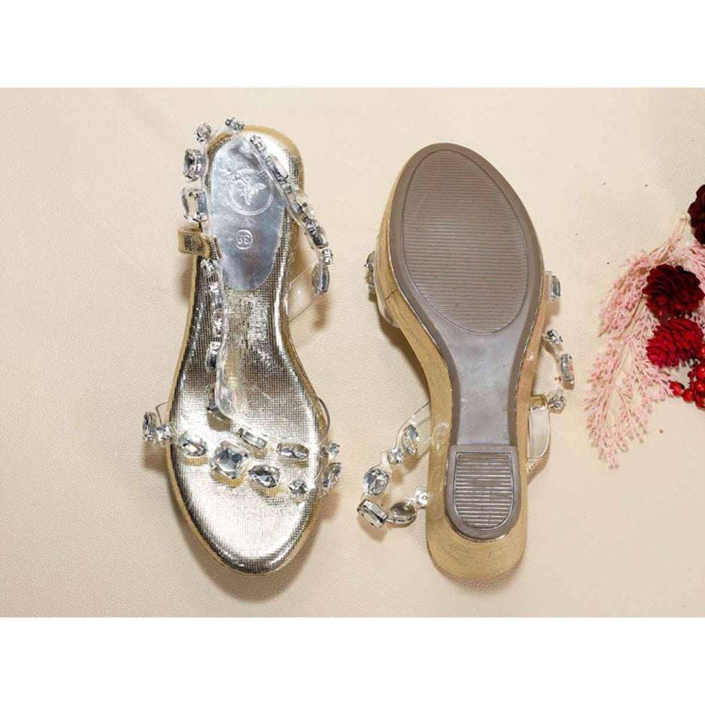 Sana K Luxurious Footwear Silver Chunky Rocks Wedges