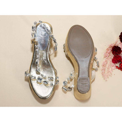 Sana K Luxurious Footwear Silver Chunky Rocks Wedges