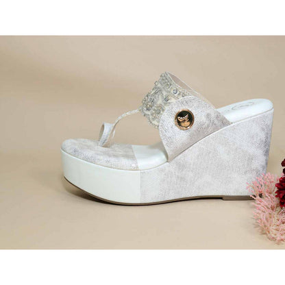 Sana K Luxurious Footwear White Kolhapuri Wedges