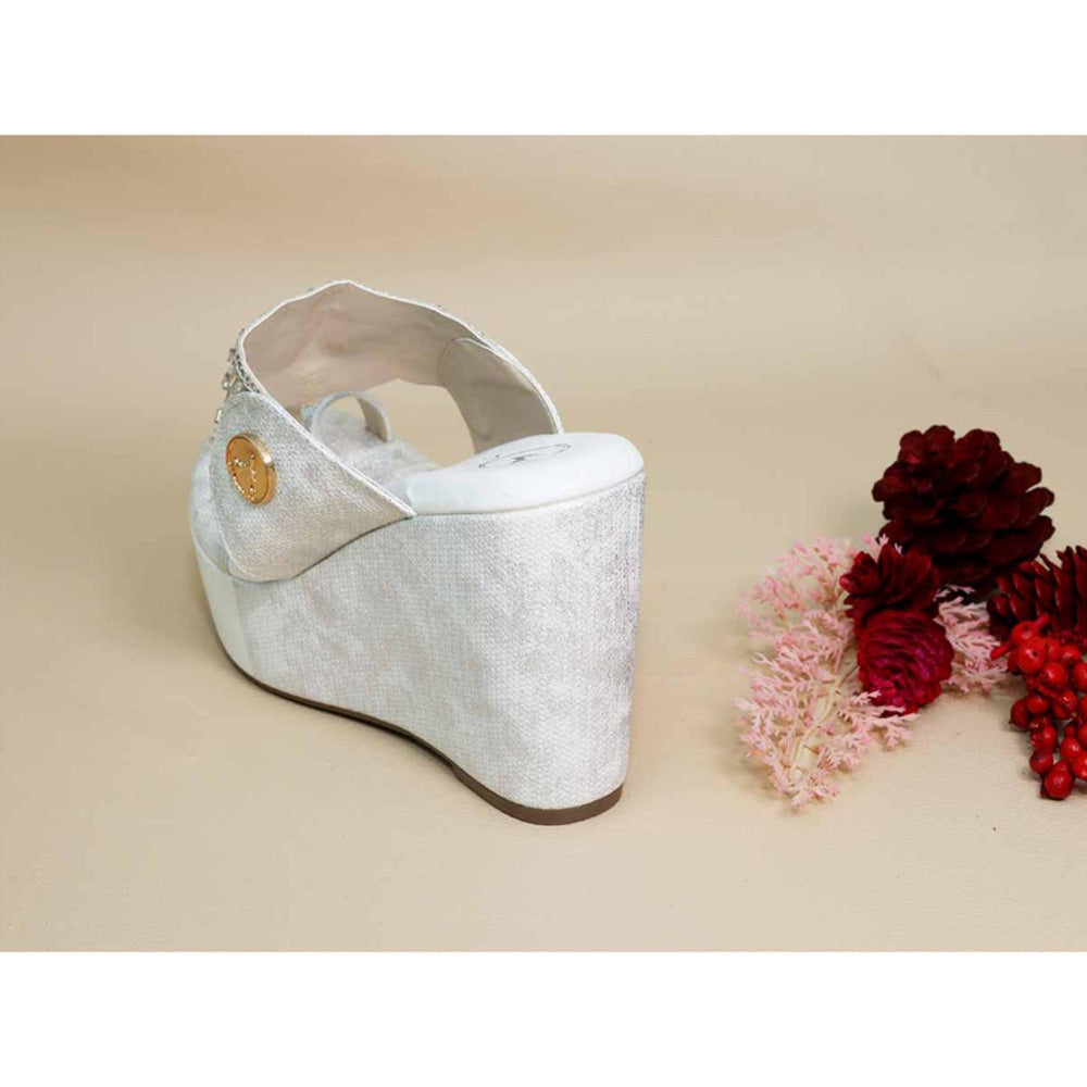 Sana K Luxurious Footwear White Kolhapuri Wedges