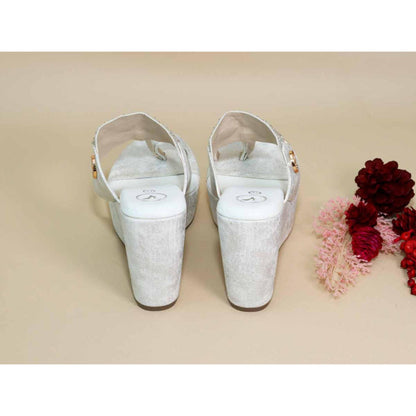 Sana K Luxurious Footwear White Kolhapuri Wedges