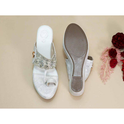 Sana K Luxurious Footwear White Kolhapuri Wedges