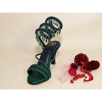Sana K Luxurious Footwear Green Jhallar Pencil Heels