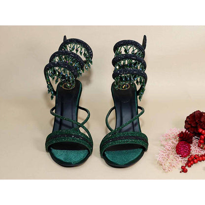 Sana K Luxurious Footwear Green Jhallar Pencil Heels