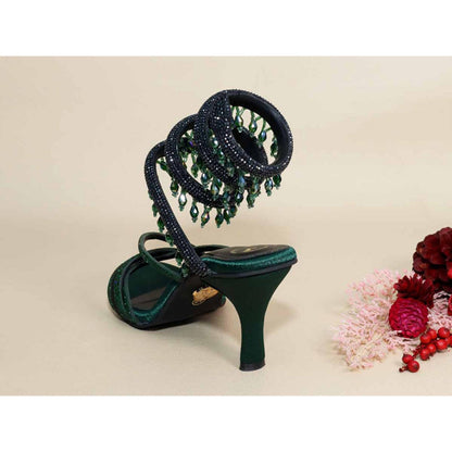 Sana K Luxurious Footwear Green Jhallar Pencil Heels