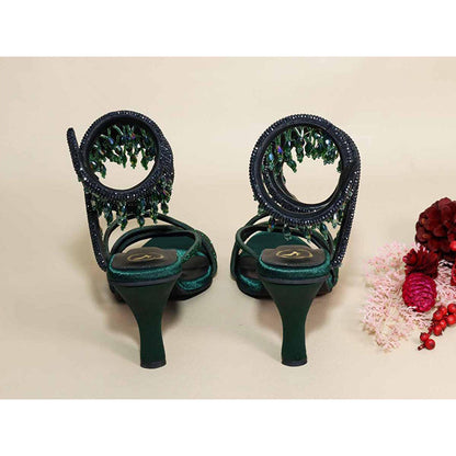 Sana K Luxurious Footwear Green Jhallar Pencil Heels