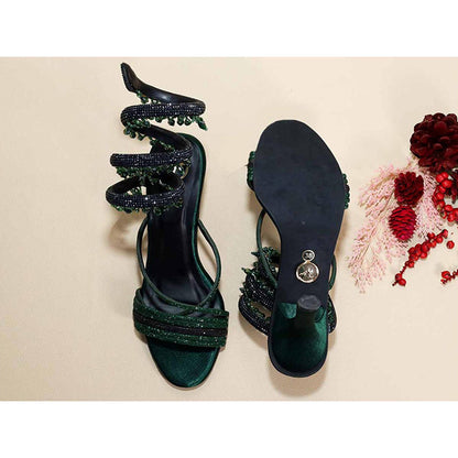 Sana K Luxurious Footwear Green Jhallar Pencil Heels