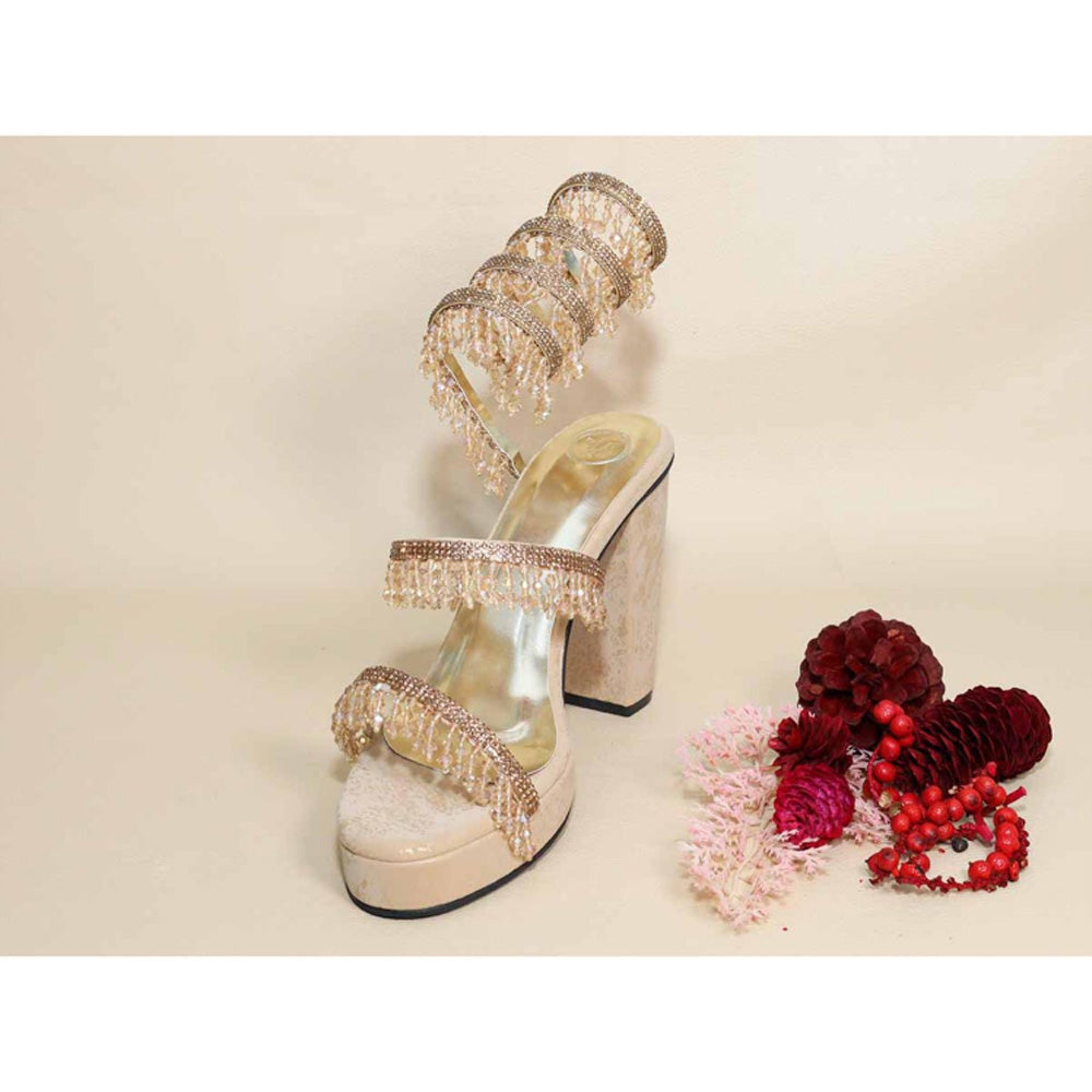 Sana K Luxurious Footwear Glitz Gold Spring Leaved Elevation Heels