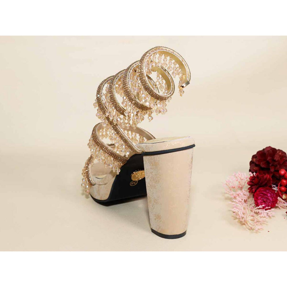 Sana K Luxurious Footwear Glitz Gold Spring Leaved Elevation Heels