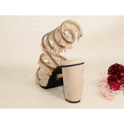 Sana K Luxurious Footwear Glitz Gold Spring Leaved Elevation Heels