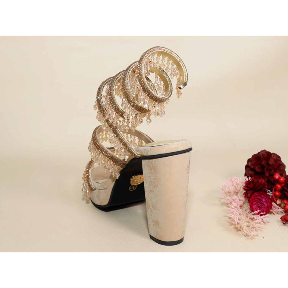 Sana K Luxurious Footwear Glitz Gold Spring Leaved Elevation Heels