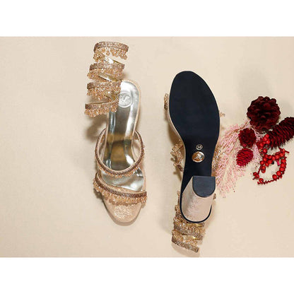 Sana K Luxurious Footwear Glitz Gold Spring Leaved Elevation Heels
