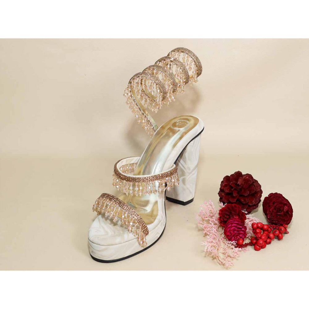 Sana K Luxurious Footwear Glitz Spring Beige Levated Elevations Heels