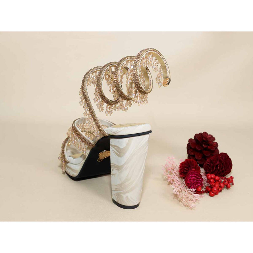 Sana K Luxurious Footwear Glitz Spring Beige Levated Elevations Heels