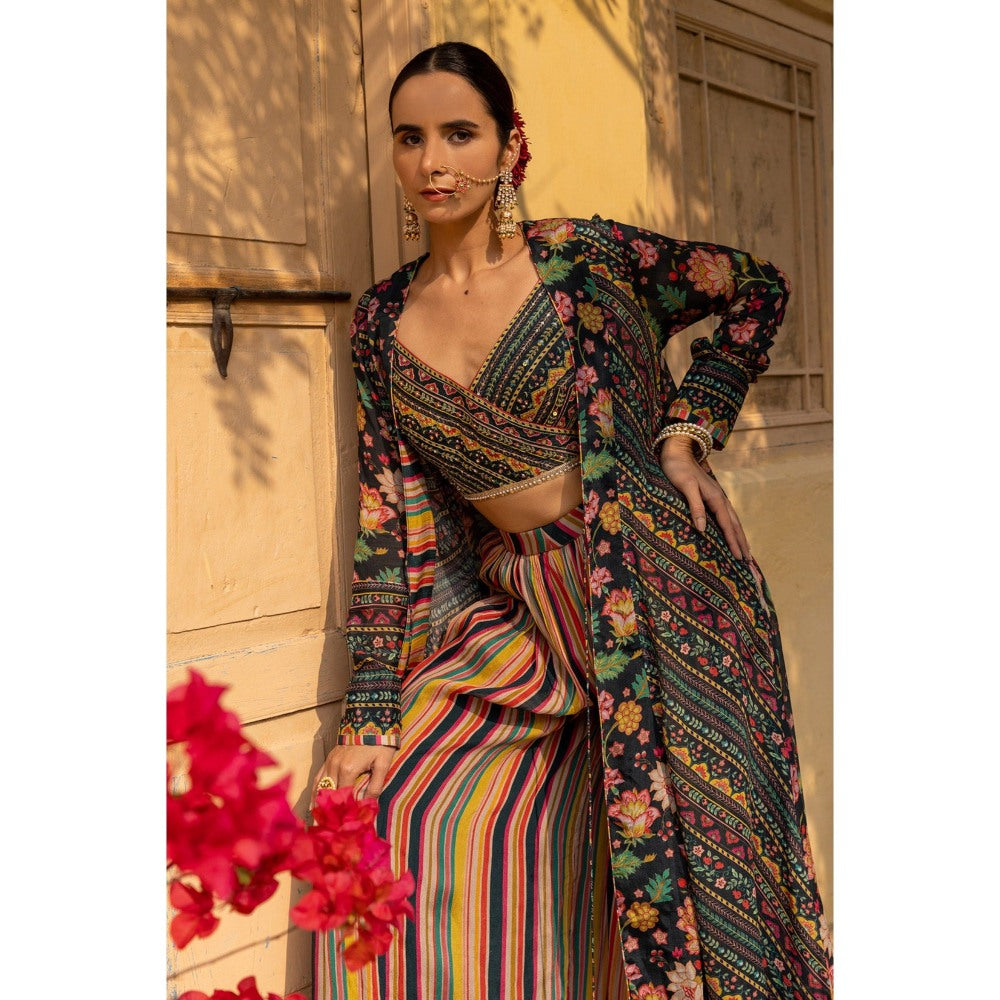 Sandhya Shah Grey Lehar Blouse with Long Jacket and Palazzo (Set of 3)