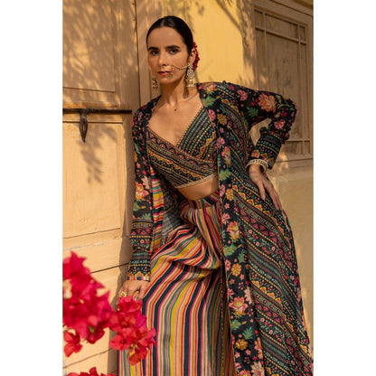 Sandhya Shah Grey Lehar Blouse with Long Jacket and Palazzo (Set of 3)