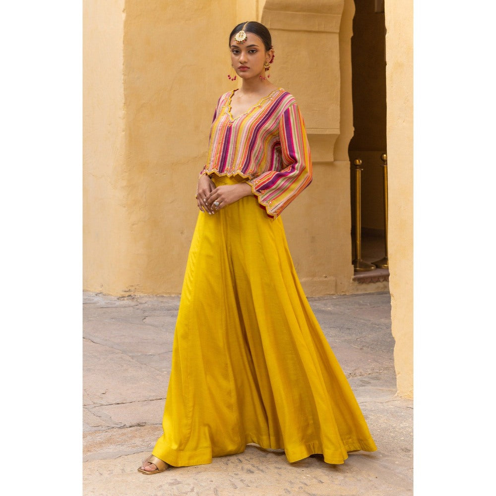 Sandhya Shah Yellow Moh Crop Top with Palazzo (Set of 2)