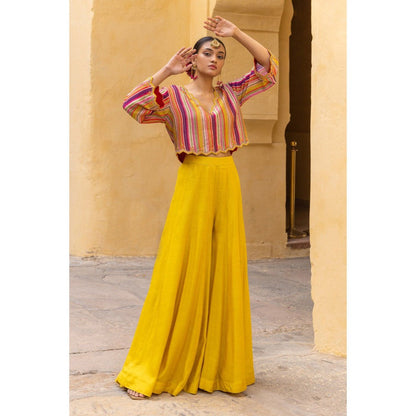 Sandhya Shah Yellow Moh Crop Top with Palazzo (Set of 2)