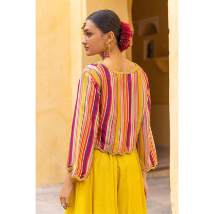 Sandhya Shah Yellow Moh Crop Top with Palazzo (Set of 2)