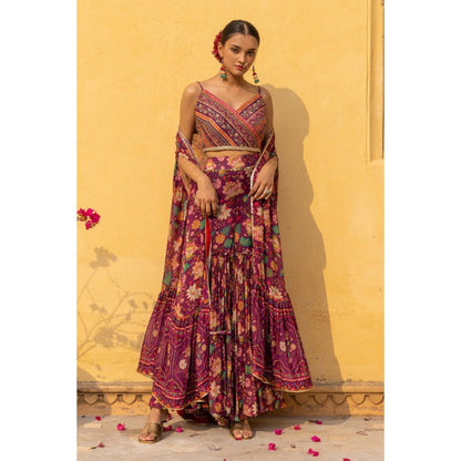 Sandhya Shah Purple Seher Blouse with Cape and Sharara (Set of 3)