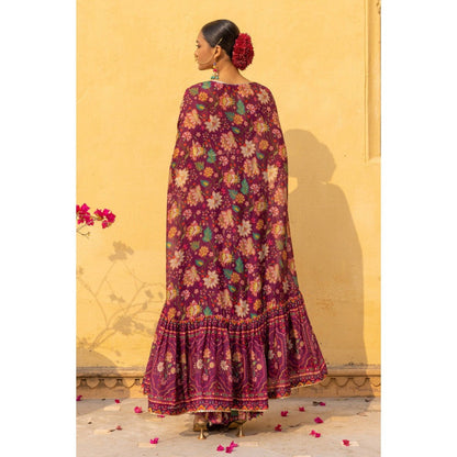 Sandhya Shah Purple Seher Blouse with Cape and Sharara (Set of 3)