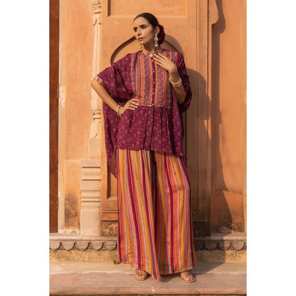 Sandhya Shah Wine Zoya Kaftan with Palazzo (Set of 2)
