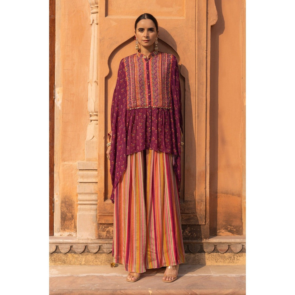 Sandhya Shah Wine Zoya Kaftan with Palazzo (Set of 2)