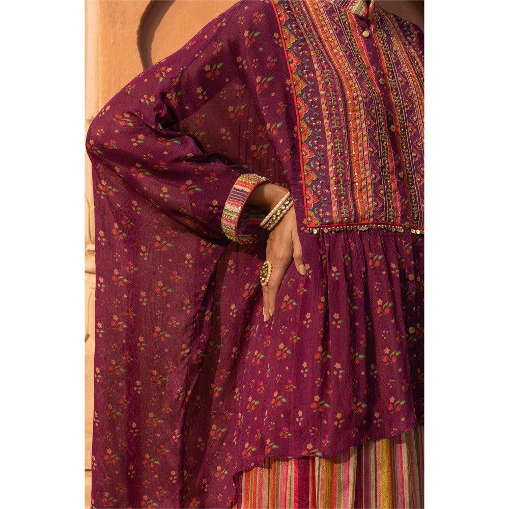 Sandhya Shah Wine Zoya Kaftan with Palazzo (Set of 2)