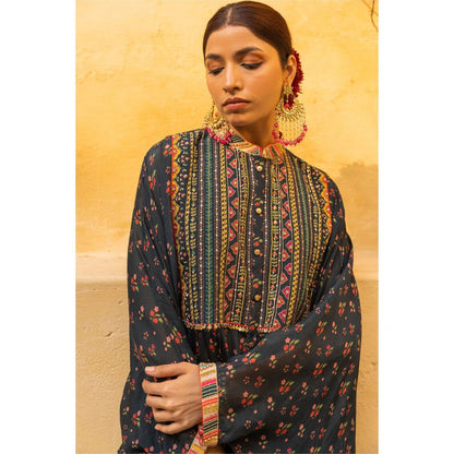 Sandhya Shah Green Zoya Kaftan with Palazzo (Set of 2)