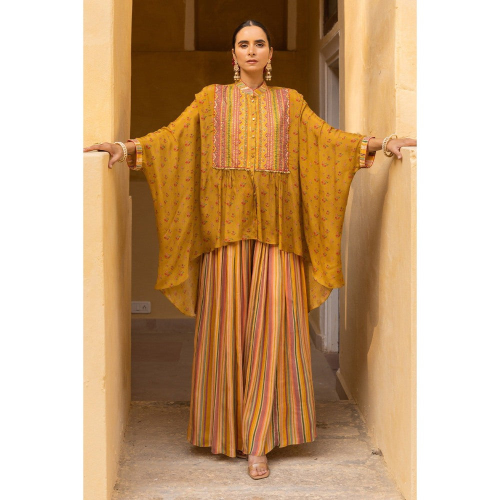 Sandhya Shah Mustard Zoya Kaftan with Palazzo (Set of 2)