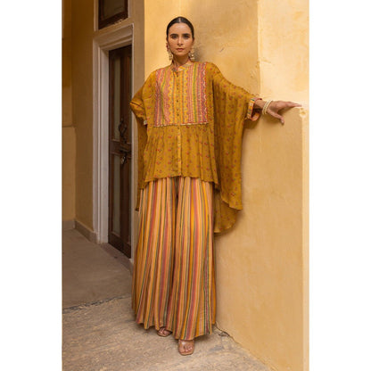 Sandhya Shah Mustard Zoya Kaftan with Palazzo (Set of 2)