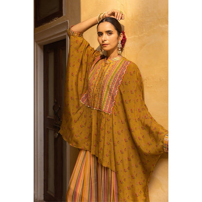 Sandhya Shah Mustard Zoya Kaftan with Palazzo (Set of 2)