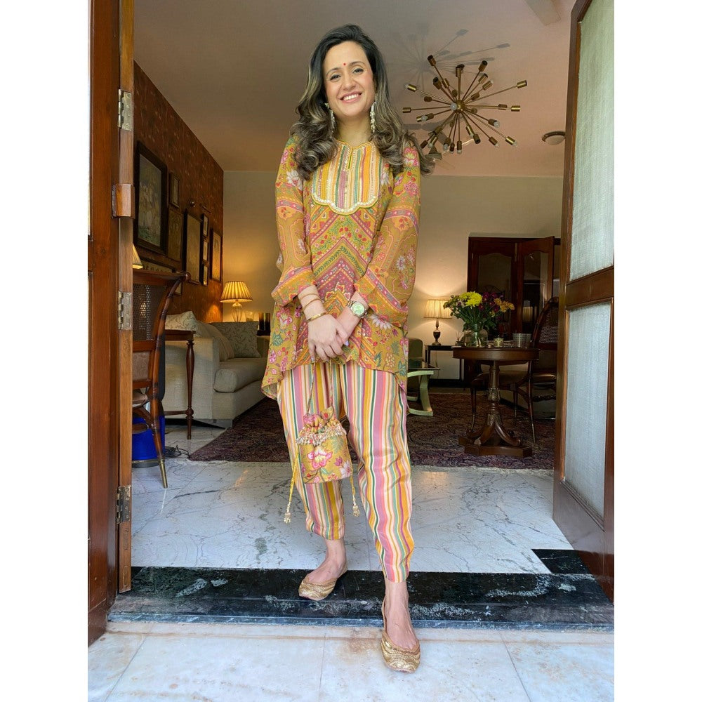 Sandhya Shah Mustard Crepe Kurti with Mom Pant (Set of 2)