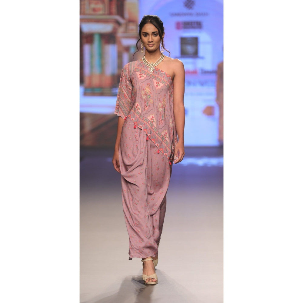 Sandhya Shah Tsikata Lavender One Shoulder Top with Skirt (Set of 2)