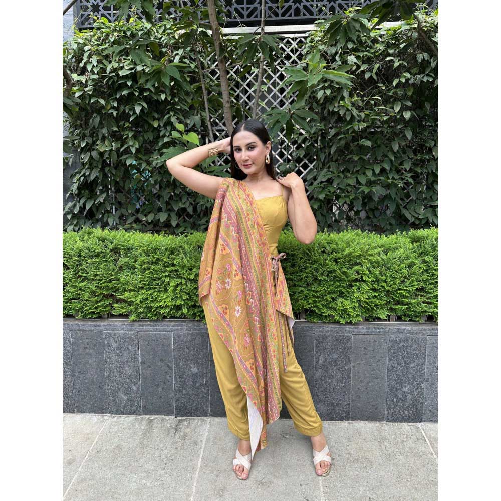 Sandhya Shah Mustard Amaya Cape with Jumpsuit (Set of 2)