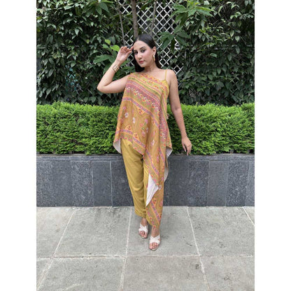 Sandhya Shah Mustard Amaya Cape with Jumpsuit (Set of 2)
