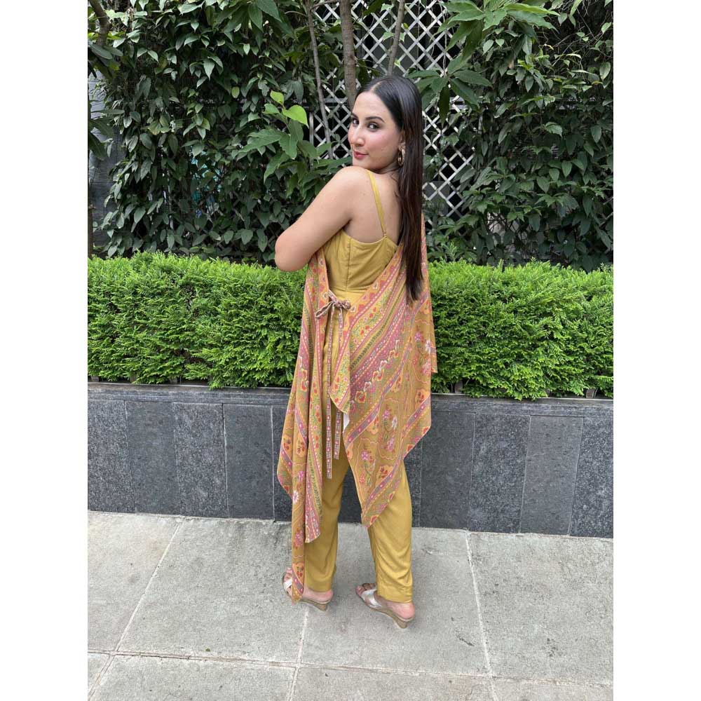 Sandhya Shah Mustard Amaya Cape with Jumpsuit (Set of 2)
