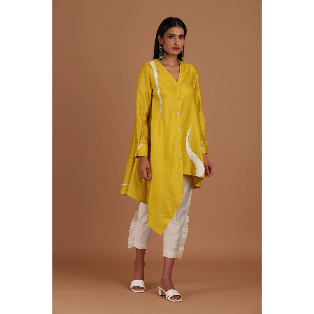 Sandhya Shah Yellow Rising Sun Shirt Style Tunic with Pant (Set of 2)
