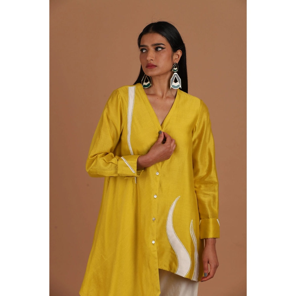 Sandhya Shah Yellow Rising Sun Shirt Style Tunic with Pant (Set of 2)