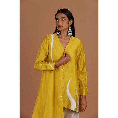 Sandhya Shah Yellow Rising Sun Shirt Style Tunic with Pant (Set of 2)