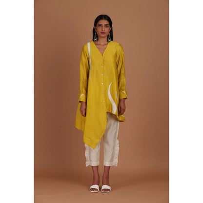 Sandhya Shah Yellow Rising Sun Shirt Style Tunic with Pant (Set of 2)