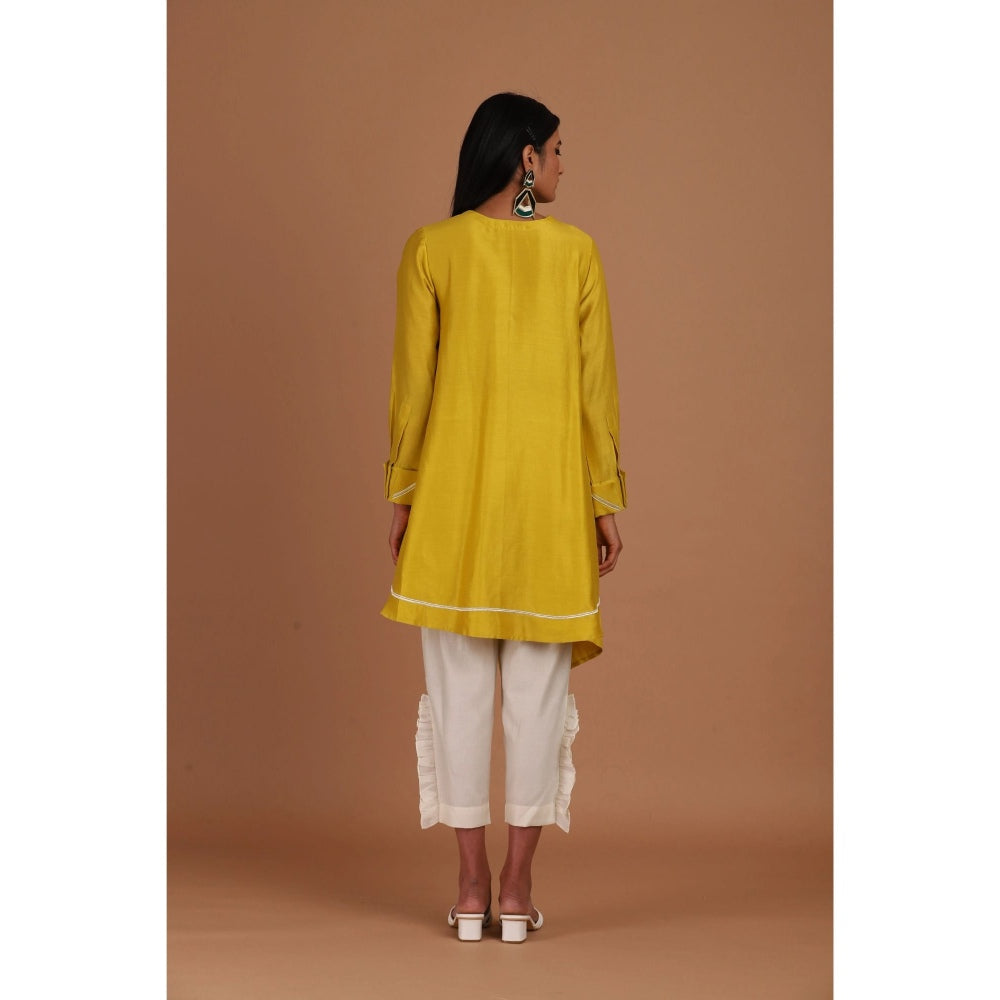Sandhya Shah Yellow Rising Sun Shirt Style Tunic with Pant (Set of 2)