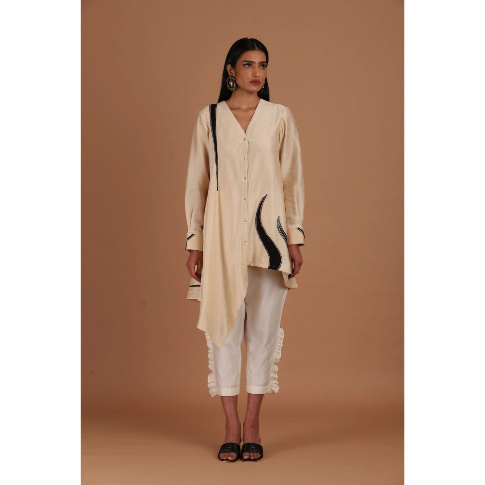 Sandhya Shah Beige Creamy Latte Shirt Style Tunic with Pant (Set of 2)