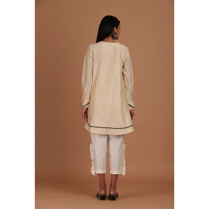 Sandhya Shah Beige Creamy Latte Shirt Style Tunic with Pant (Set of 2)